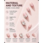 Nude‑Pink Gradient Long Stiletto Almond Press‑On Nails, Luxury Large Square Rhinestone Gorgeous Elegant False Nails